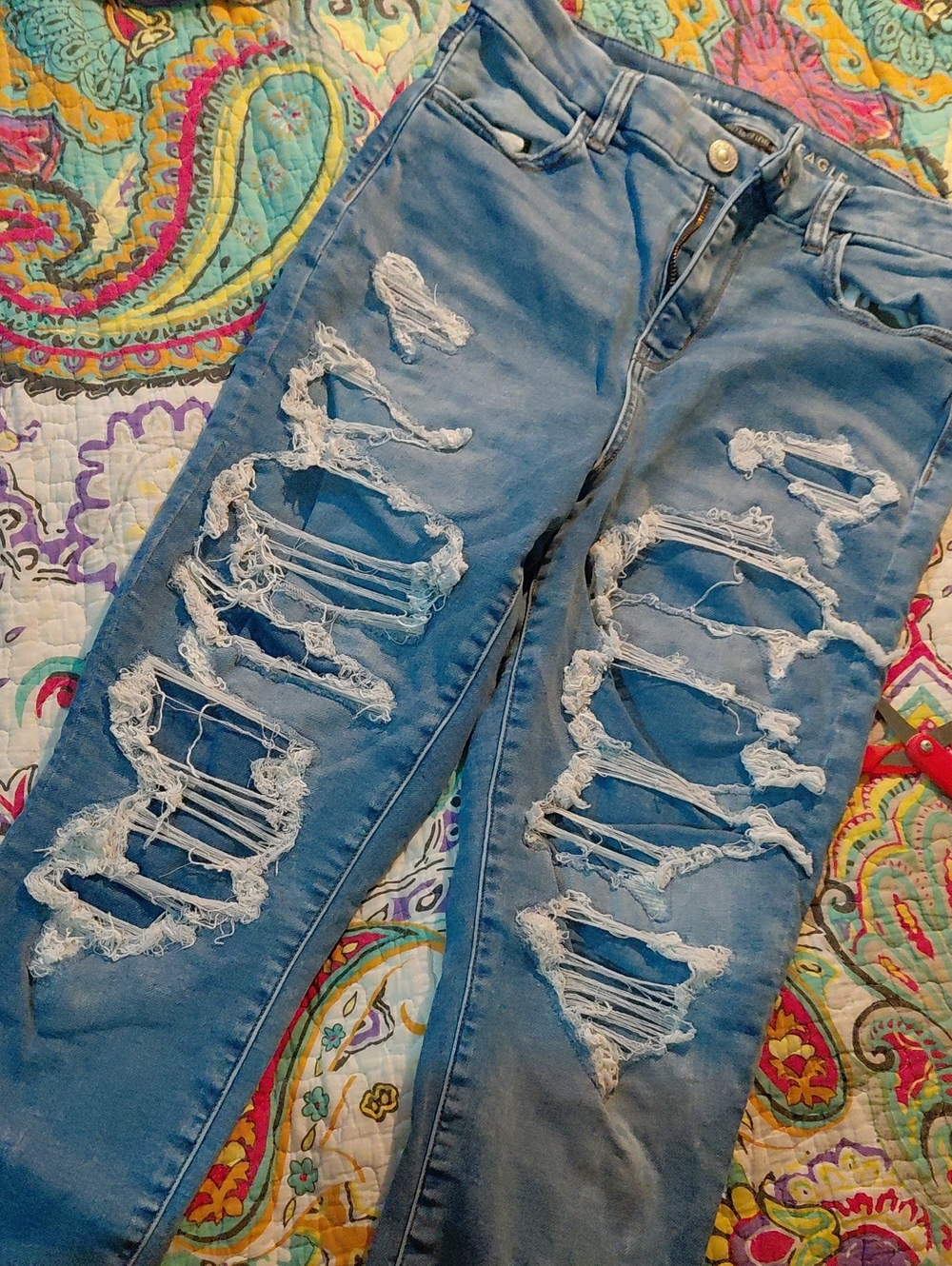 Distressed Light Blue Skinny Jeans for Women